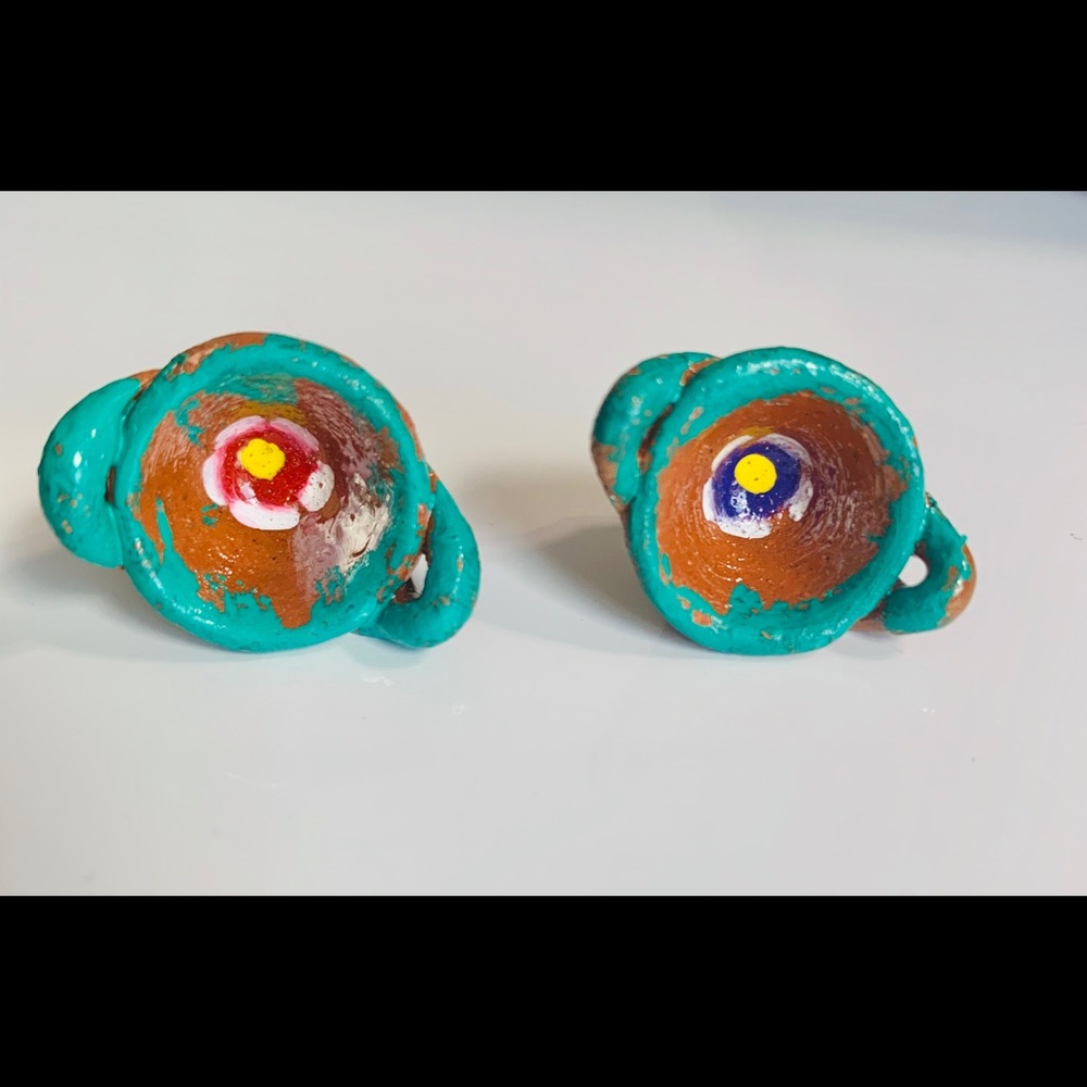 Handmade clay Mexican pot earrings